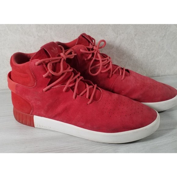 Adidas Originals Tubular Invader Men's 13 Suede Trainers Shoes Boots Lace up Red - Picture 2 of 8